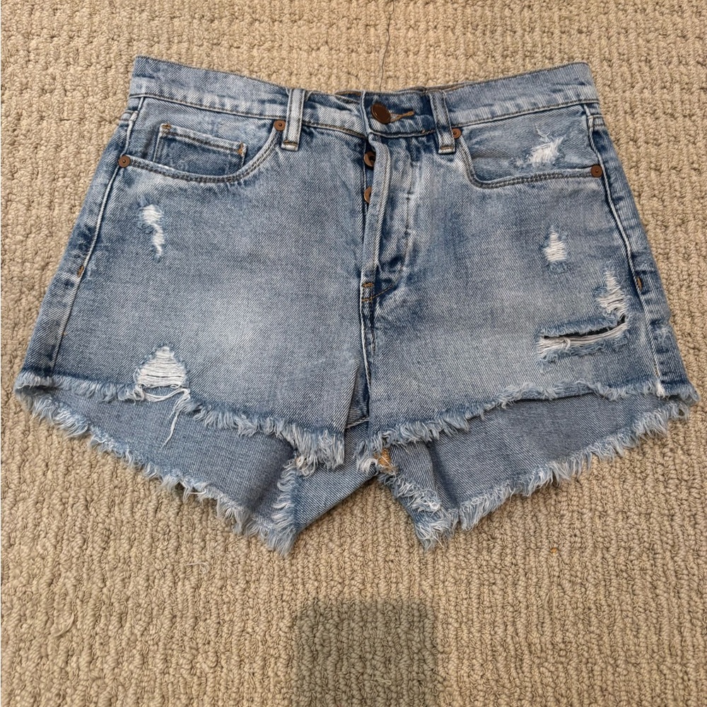 Blank NYC Blue Jean Shorts Distressed Frayed Hem